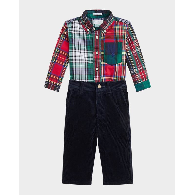 Boy-s-Plaid-Print-Shirt-W--Corduroy-Pants-Set-Size-3M-24M