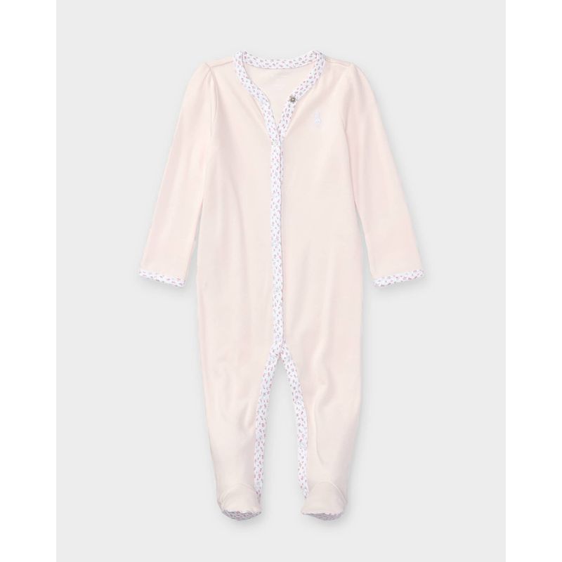 Cotton-Footie-Pajamas-With-Floral-Trim-Size-Newborn-9M