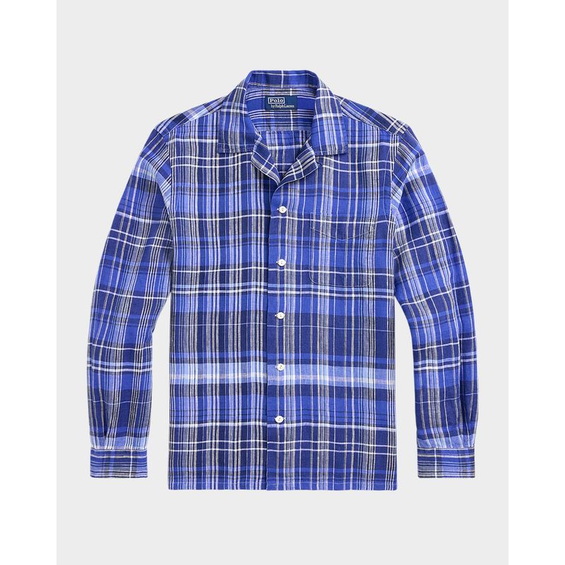 Men-s-Classic-Fit-Plaid-Linen-Camp-Shirt