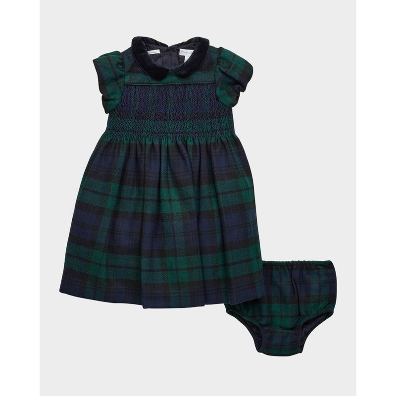 Girl-s-Plaid-Print-Smocked-Dress-W--Bloomers-Size-9M-24M