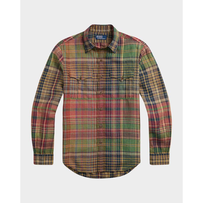 Men-s-Classic-Fit-Plaid-Linen-Casual-Shirt