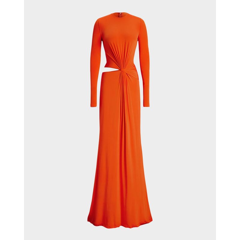 Twist-Front-Long-Sleeve-Evening-Dress