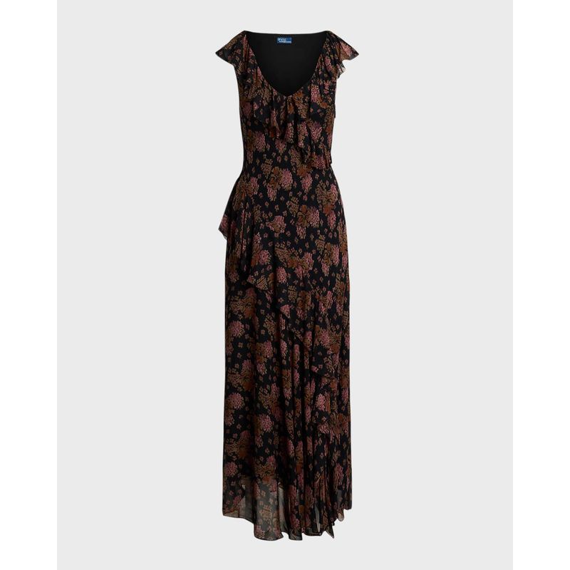 Floral-Ruffle-Trim-Georgette-Maxi-Dress