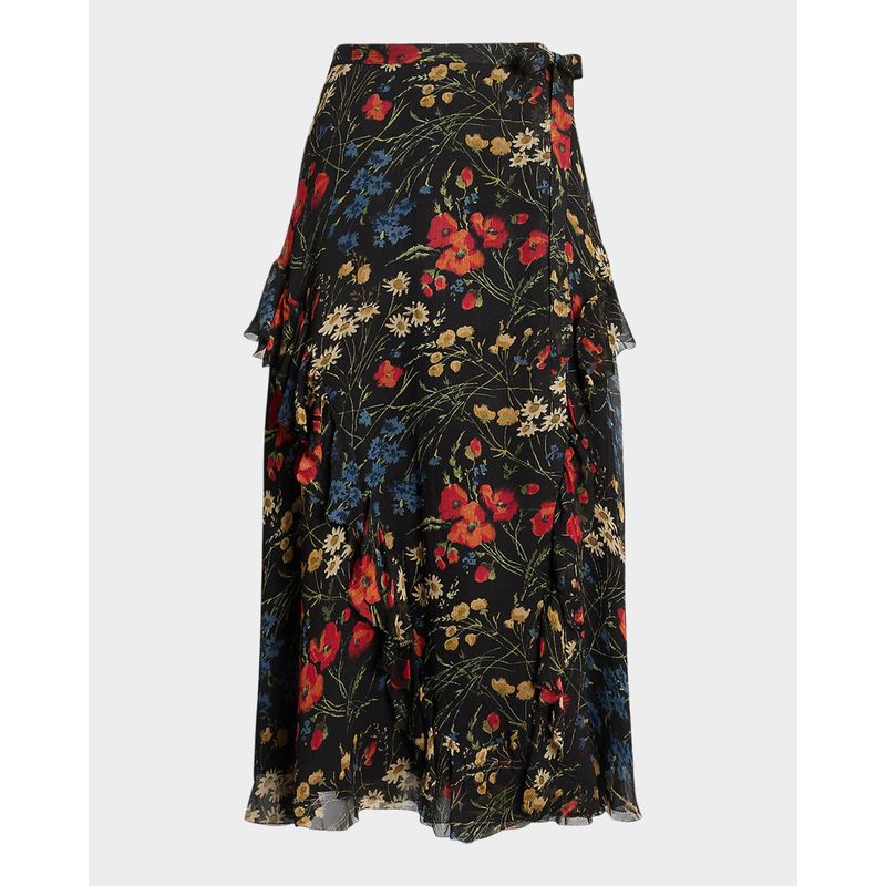 Floral-Ruffle-Trim-Georgette-Maxi-Skirt