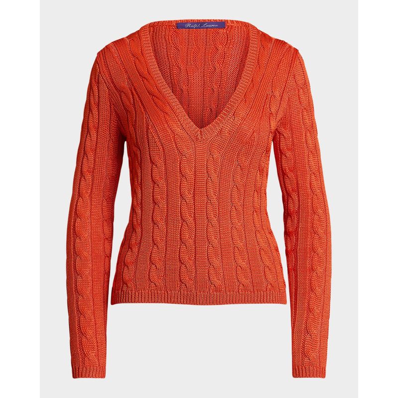 Cable-Knit-Silk-V-Neck-Sweater